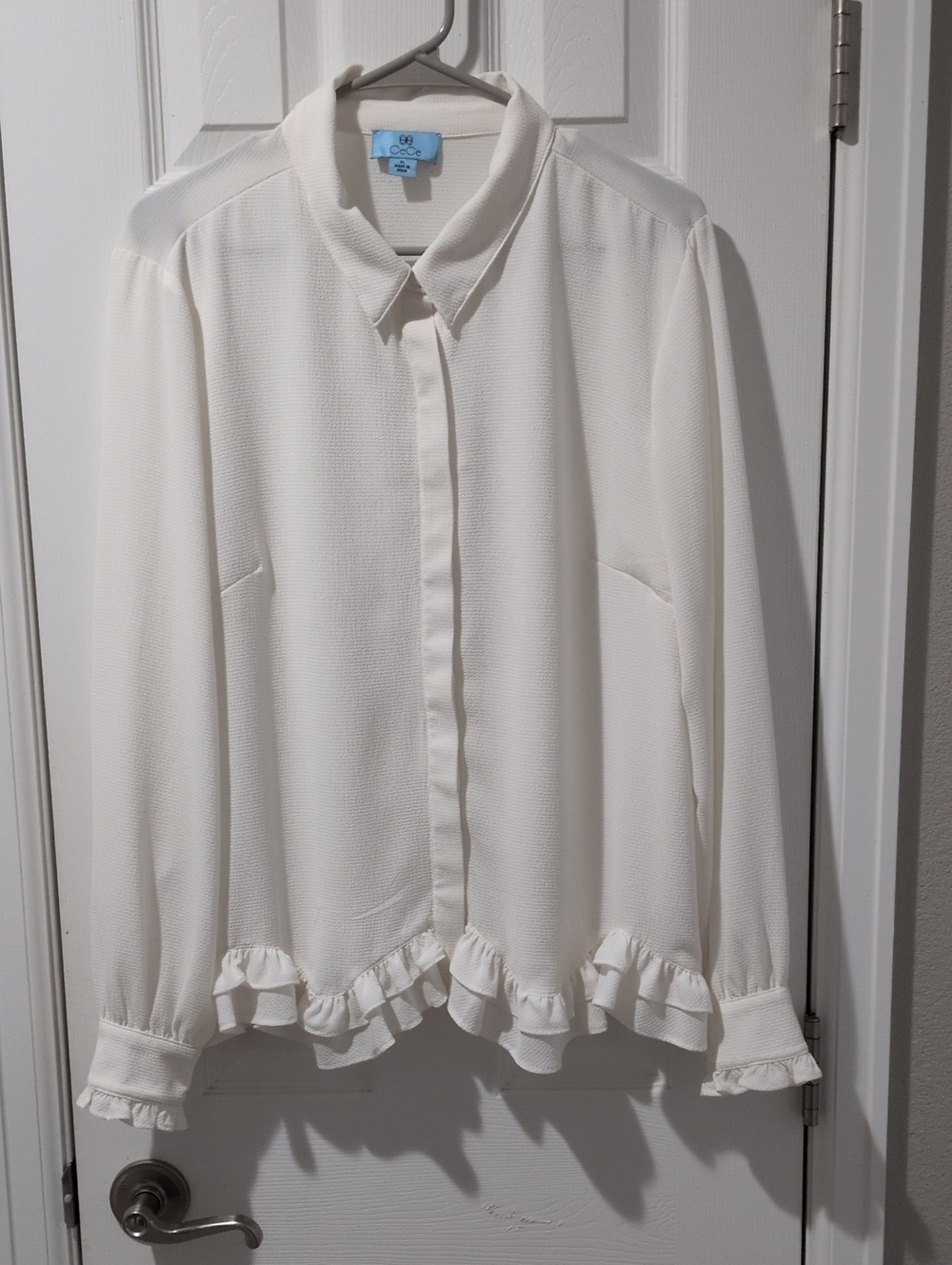 CeCe Cream Ruffle-Hem Button Front Blouse
